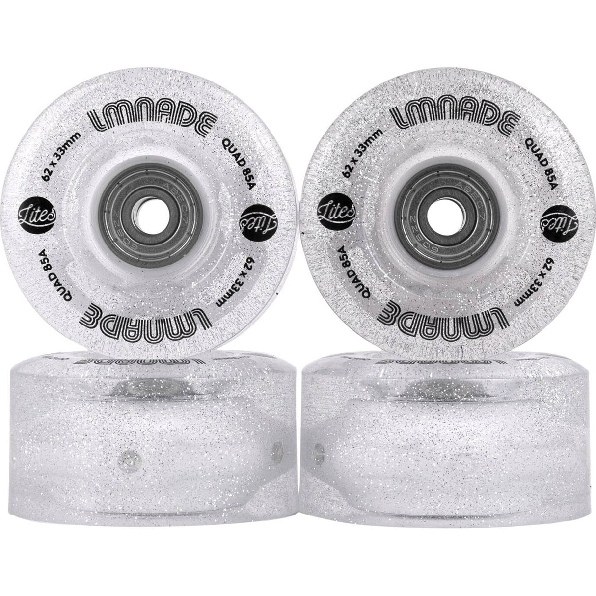 LMNADE Lites LED 85a Quad Roller Skate Wheels - Translucent Glitter 62mm