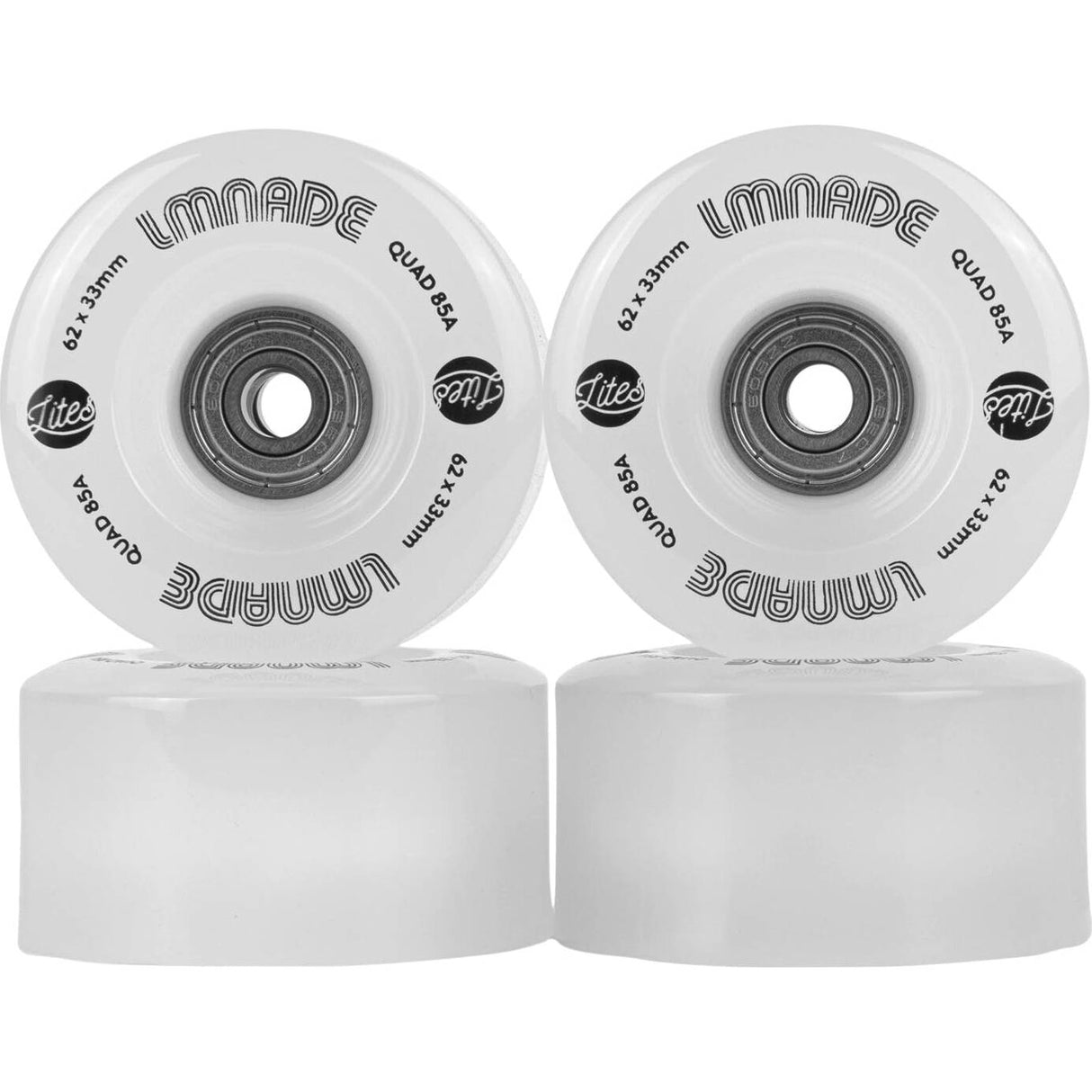LMNADE Lites LED 85a Quad Roller Skate Wheels - White 62mm