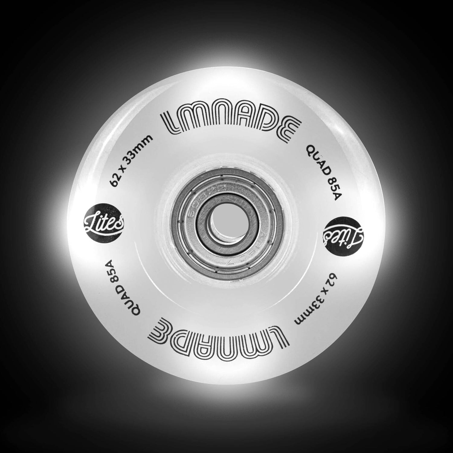 LMNADE Lites LED 85a Quad Roller Skate Wheels - White 62mm