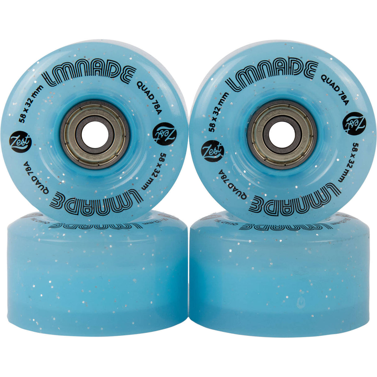 LMNADE Zest Quad Roller Skate Wheels - Blue Translucent Glitter 58mm