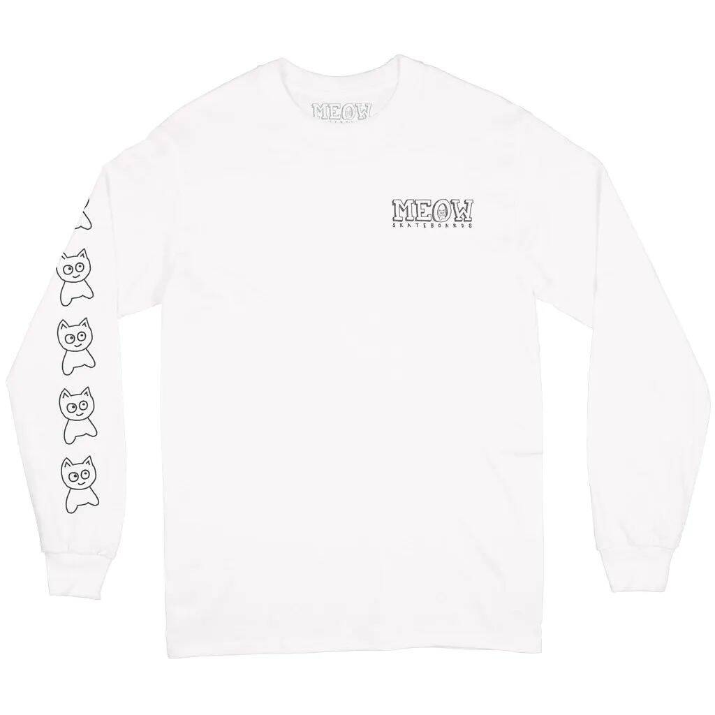 Meow Big Cat Long Sleeve T Shirt - White