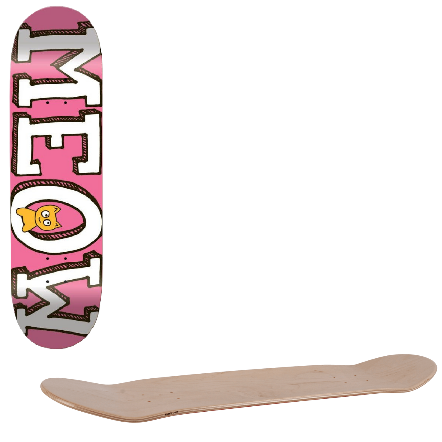 Meow Logo Skateboard Deck - Pink 7.75''