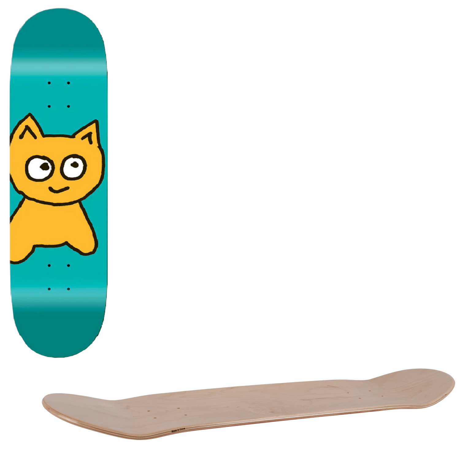 Meow Big Cat Skateboard Deck - Teal 8.25"