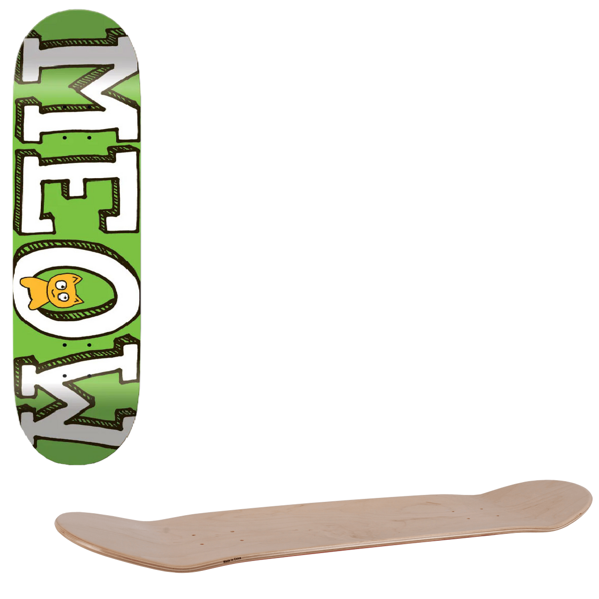 Meow Logo Skateboard Deck - Green 8.25"