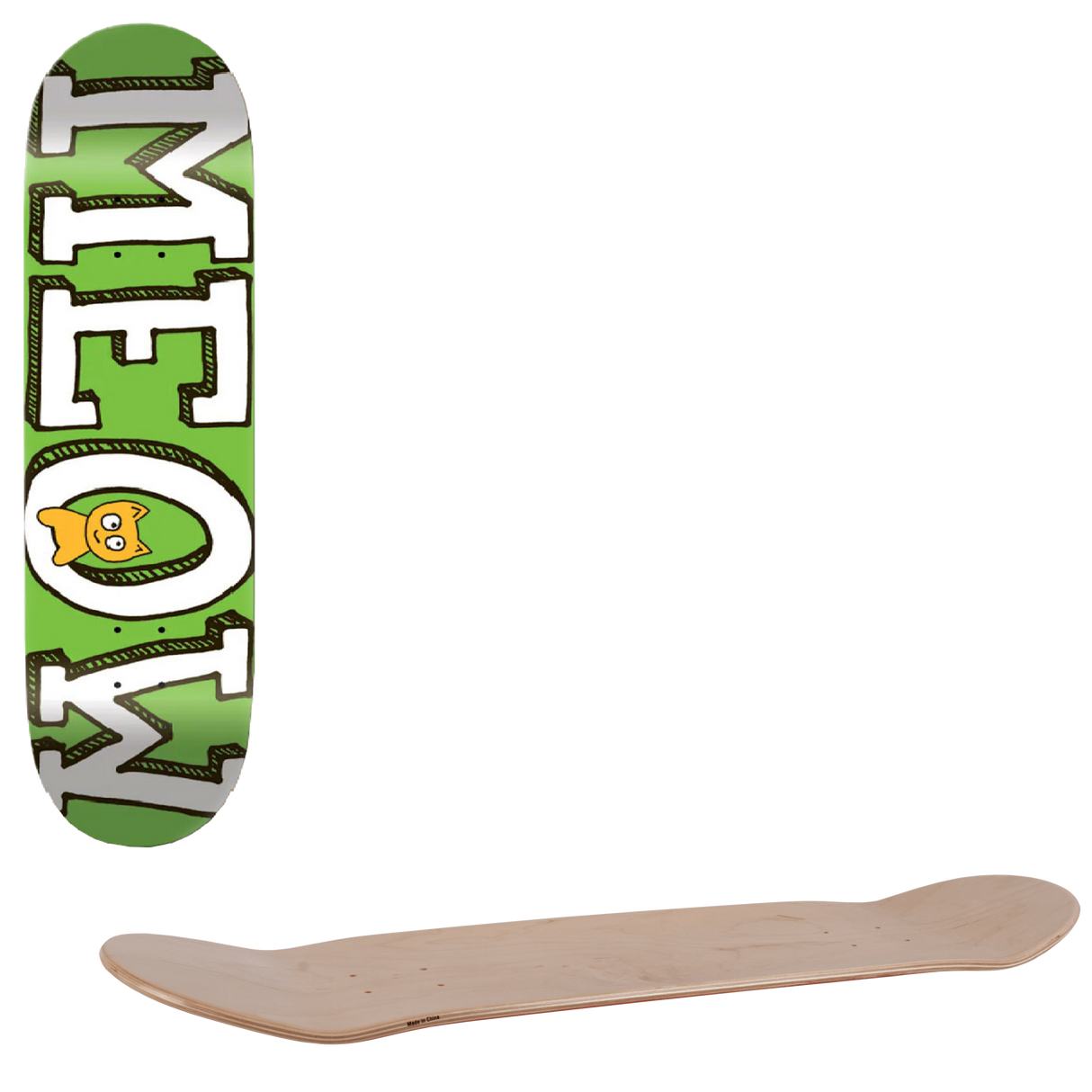 Meow Logo Skateboard Deck - Green 7.75"