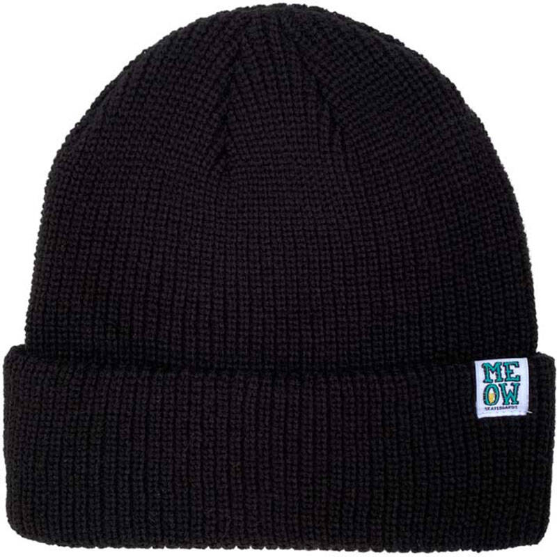 Meow Stacked Cuff Beanie - Black