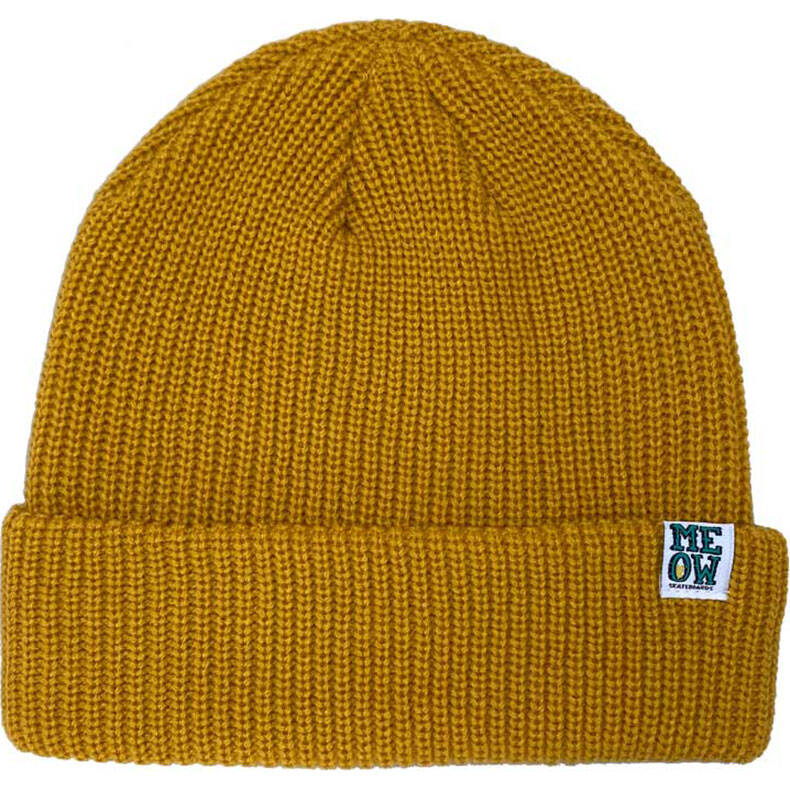 Meow Stacked Cuff Beanie - Mustard