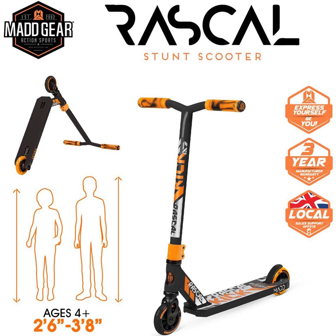 Madd Gear Kick Mini Pro Rascal IV Stunt Scooter - Black/Orange