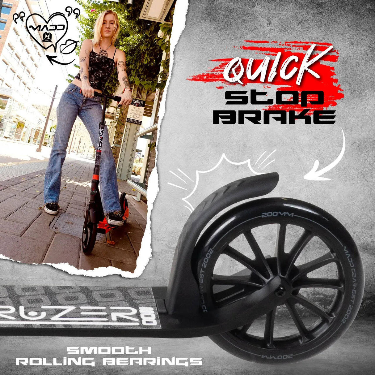 Madd Gear Carve Kruzer 200 V2 Commuter Scooter - Black