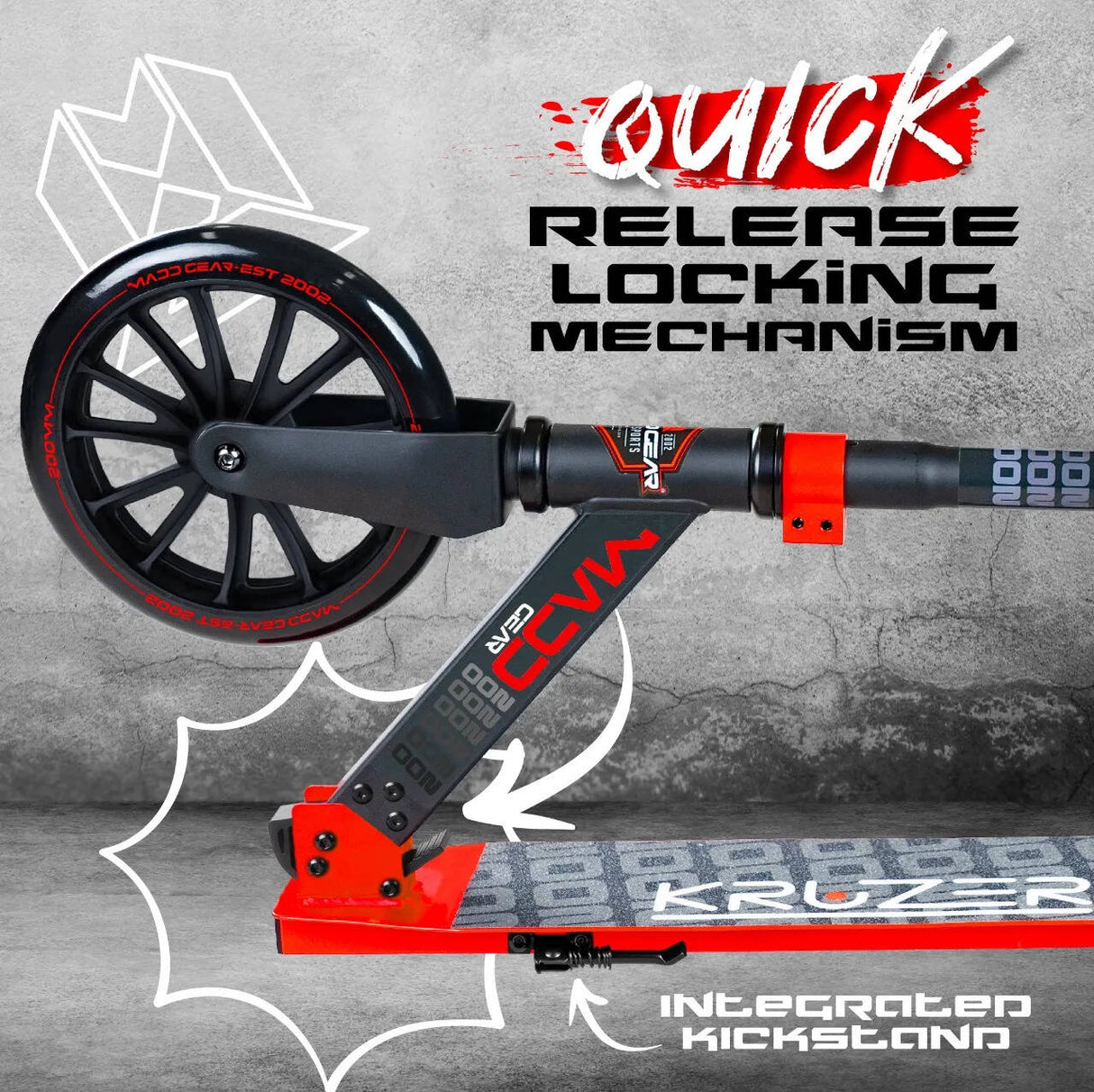 Madd Gear Carve Kruzer 200 V2 Commuter Scooter - Black/Red
