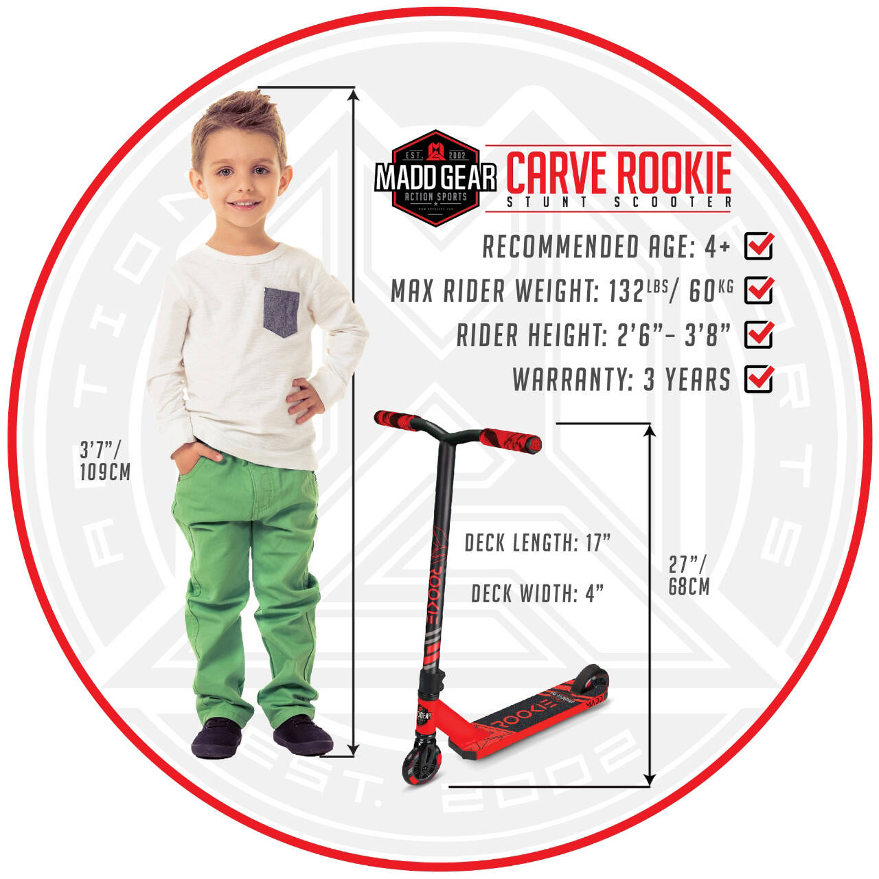 MGP Carve Mini Pro Rookie X Stunt Scooter - Red/Black