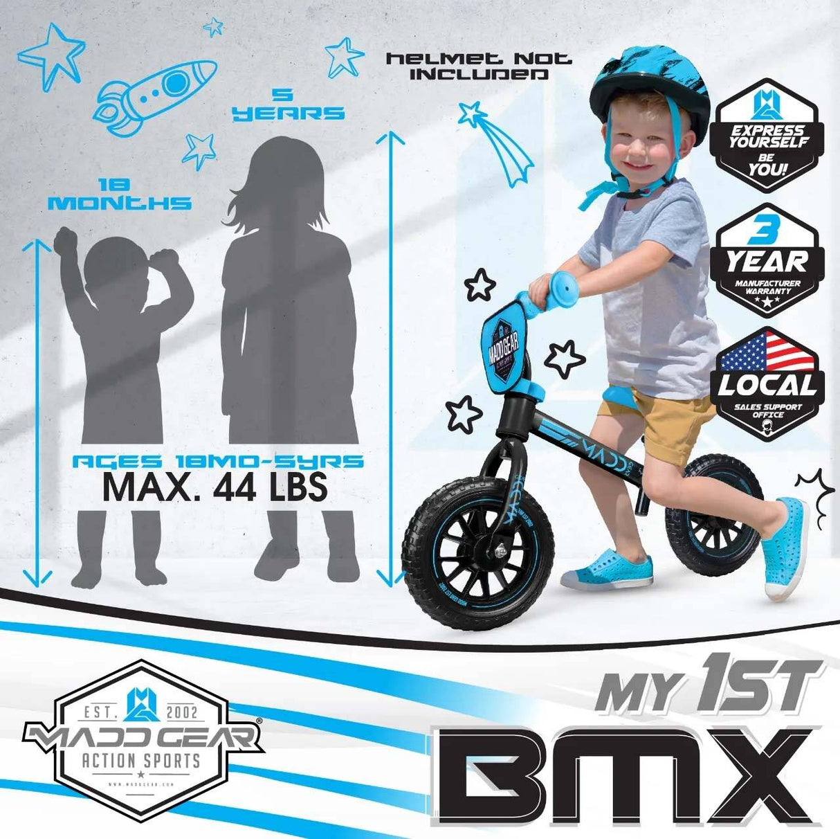 Madd Gear My 1st BMX Balance Bike - Black/Blue