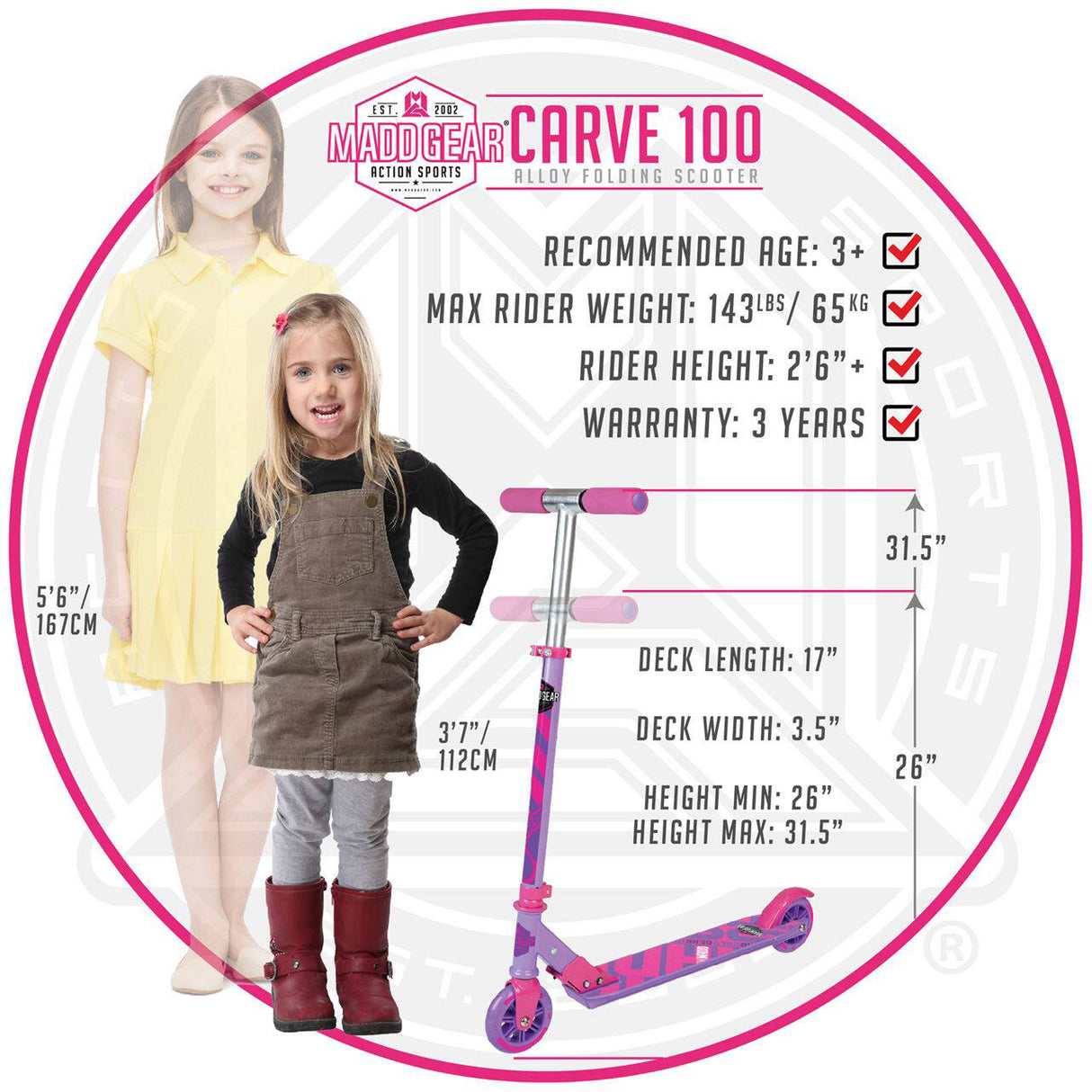 Madd Gear Carve 100 Folding Scooter - Purple/Pink