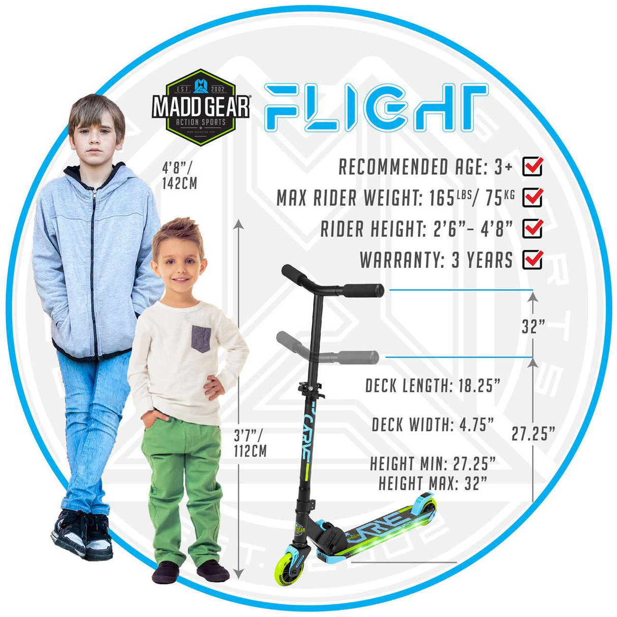 Madd Gear Carve Flight Light Up Folding Scooter - Blue/Lime