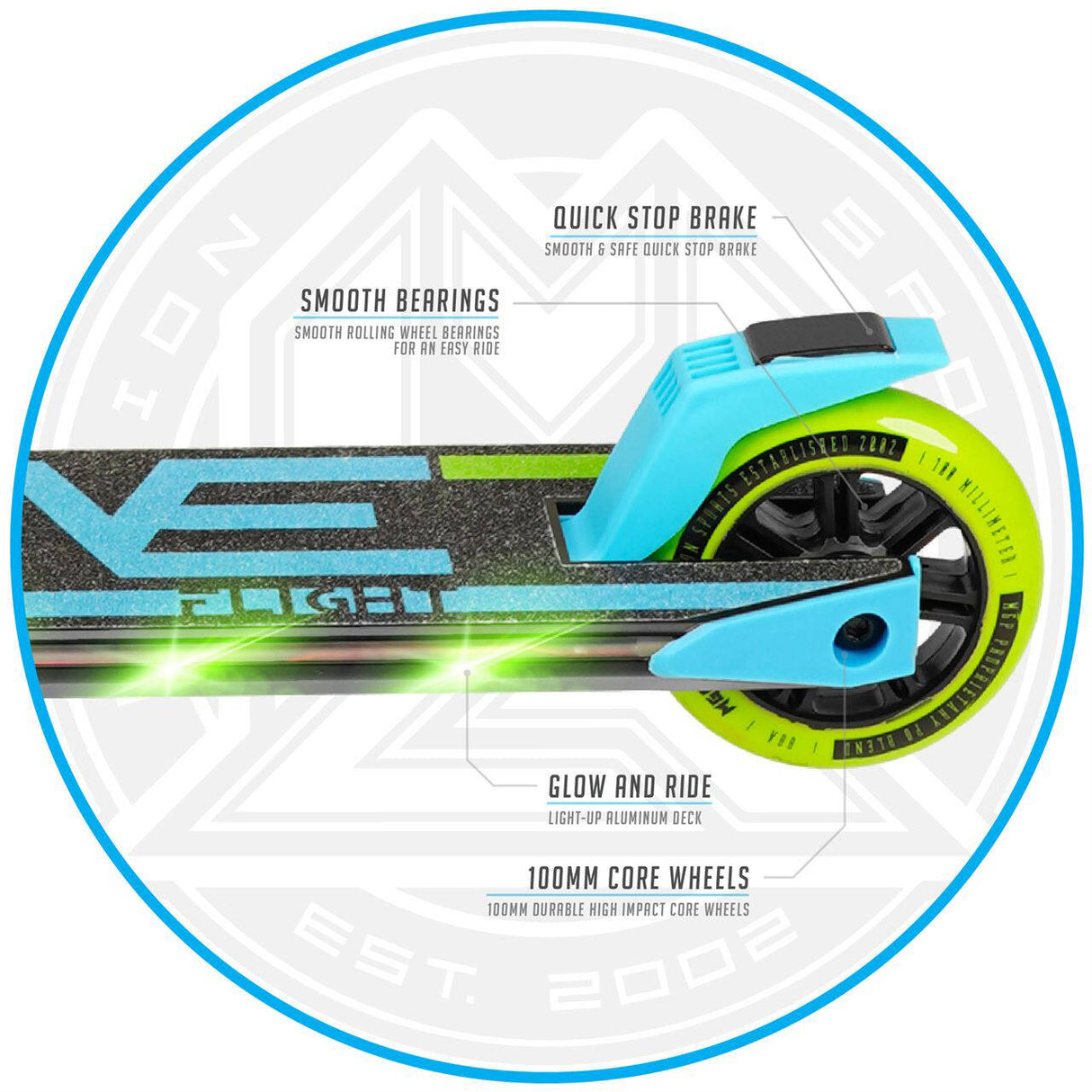 Madd Gear Carve Flight Light Up Folding Scooter - Blue/Lime