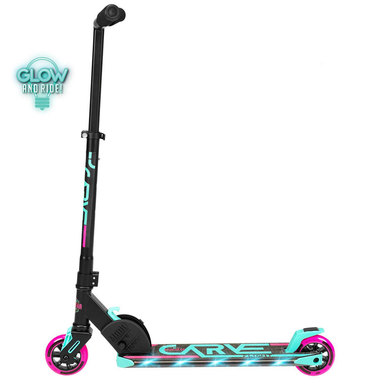 Madd Gear Carve Flight Light Up Folding Scooter - Teal/Pink