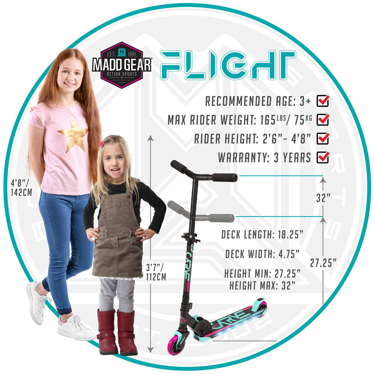 Madd Gear Carve Flight Light Up Folding Scooter - Teal/Pink