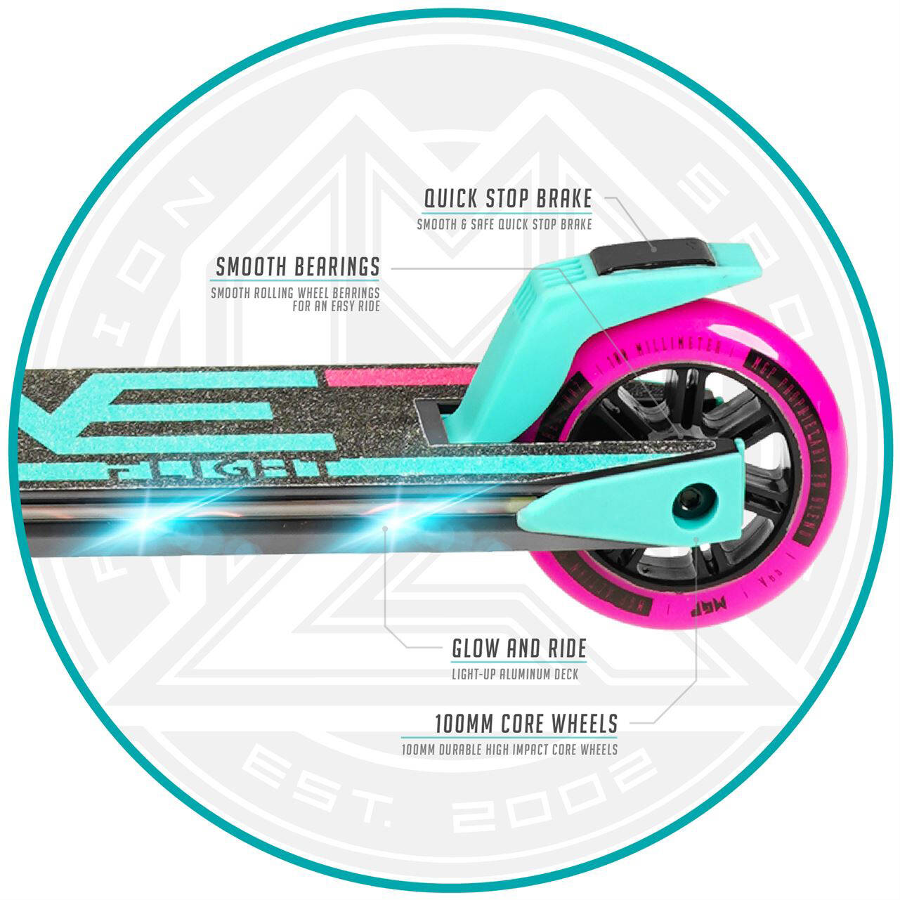 Madd Gear Carve Flight Light Up Folding Scooter - Teal/Pink