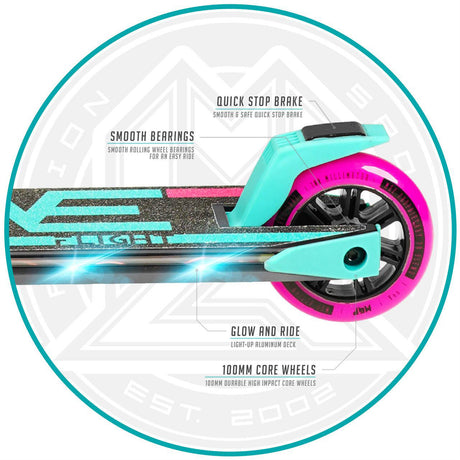 Madd Gear Carve Flight Light Up Folding Scooter - Teal/Pink