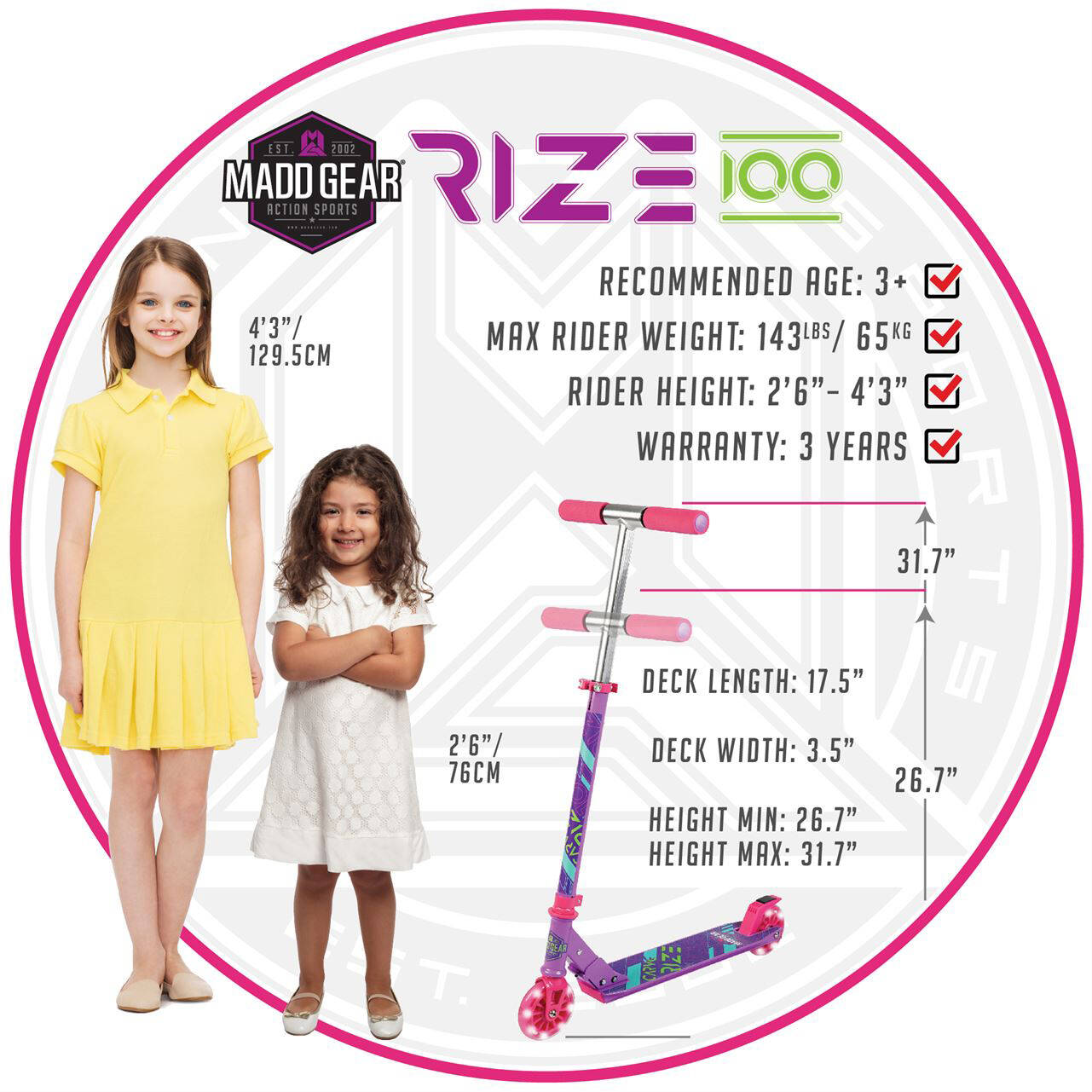 Madd Gear Carve Rize Folding Scooter - Purple/Pink