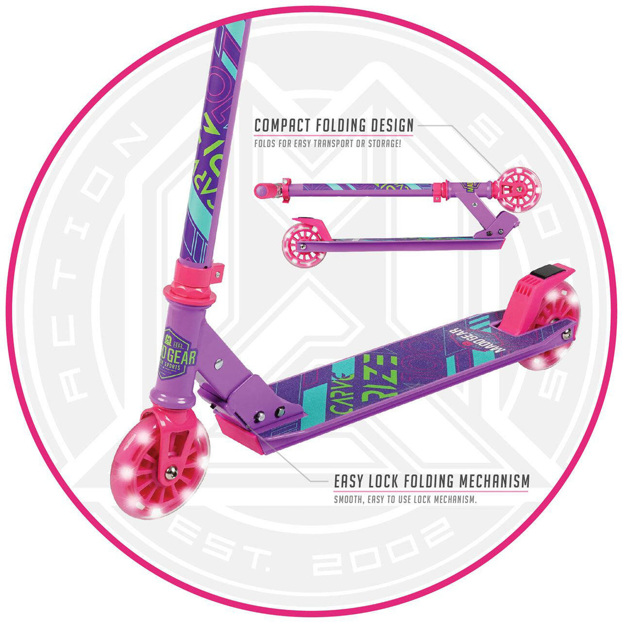 Madd Gear Carve Rize Folding Scooter - Purple/Pink