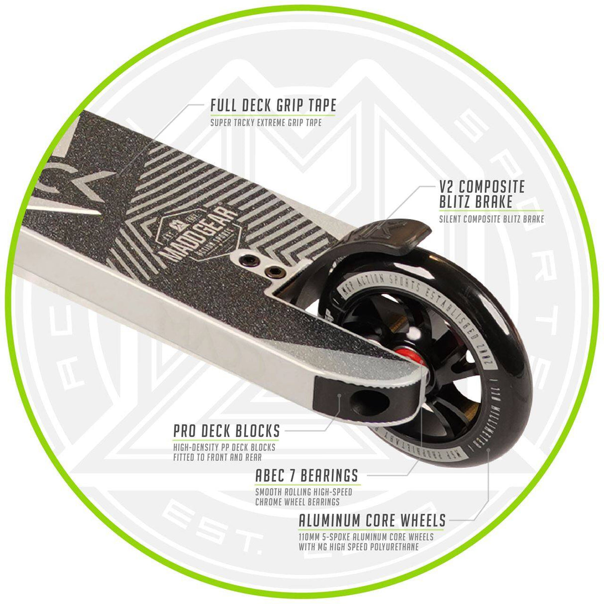 Madd Kick Extreme V5 Stunt Scooter - Lime/Blue