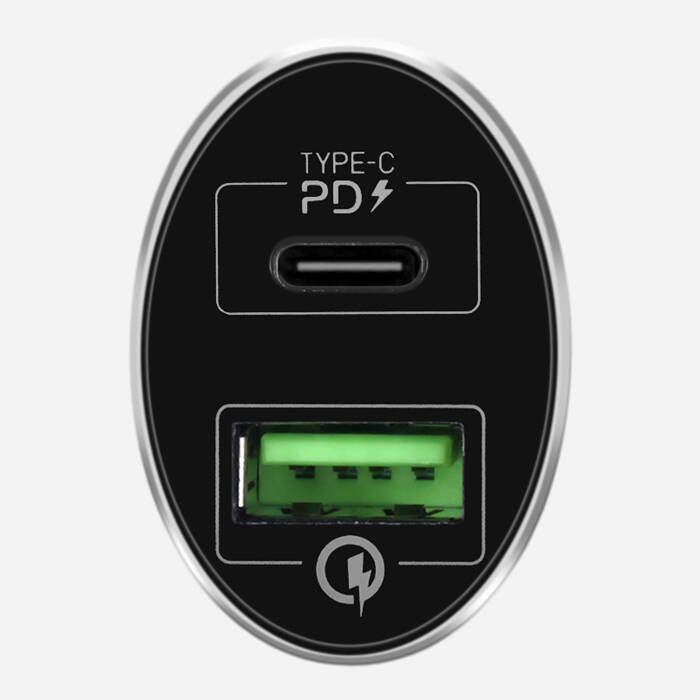 Momax Dual-Port USB Type-C PD Fast Car Charger - Black