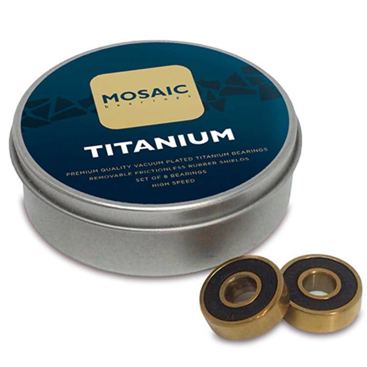 Mosaic Super Titanium 1 ABEC7 608RS Skateboard Bearings - Gold/Black (Pack of 8)