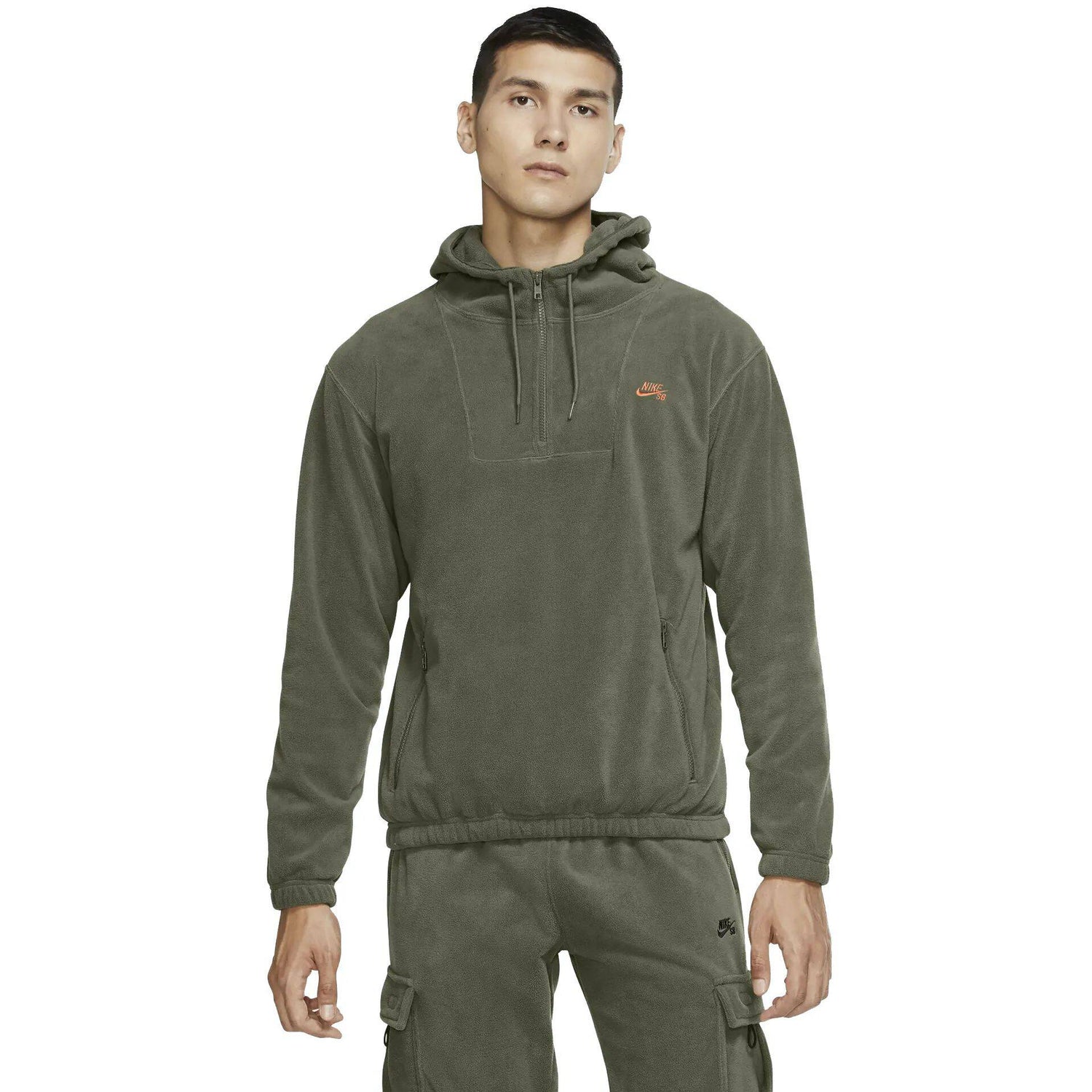Nike SB Quarter Zip Novelty Hoodie - Medium Olive/Stone/Stone/Electro Orange