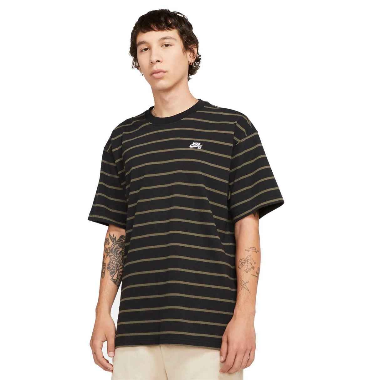 Nike SB Yarn Dye Striped T Shirt - Black/Cargo Khaki
