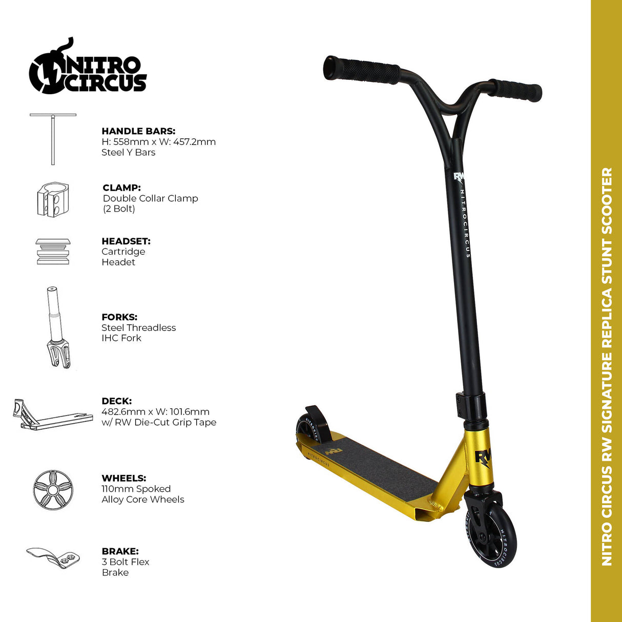 Nitro Circus RW Signature REPLICA Stunt Scooter - Ano Gold/Gloss Black/Satin Black