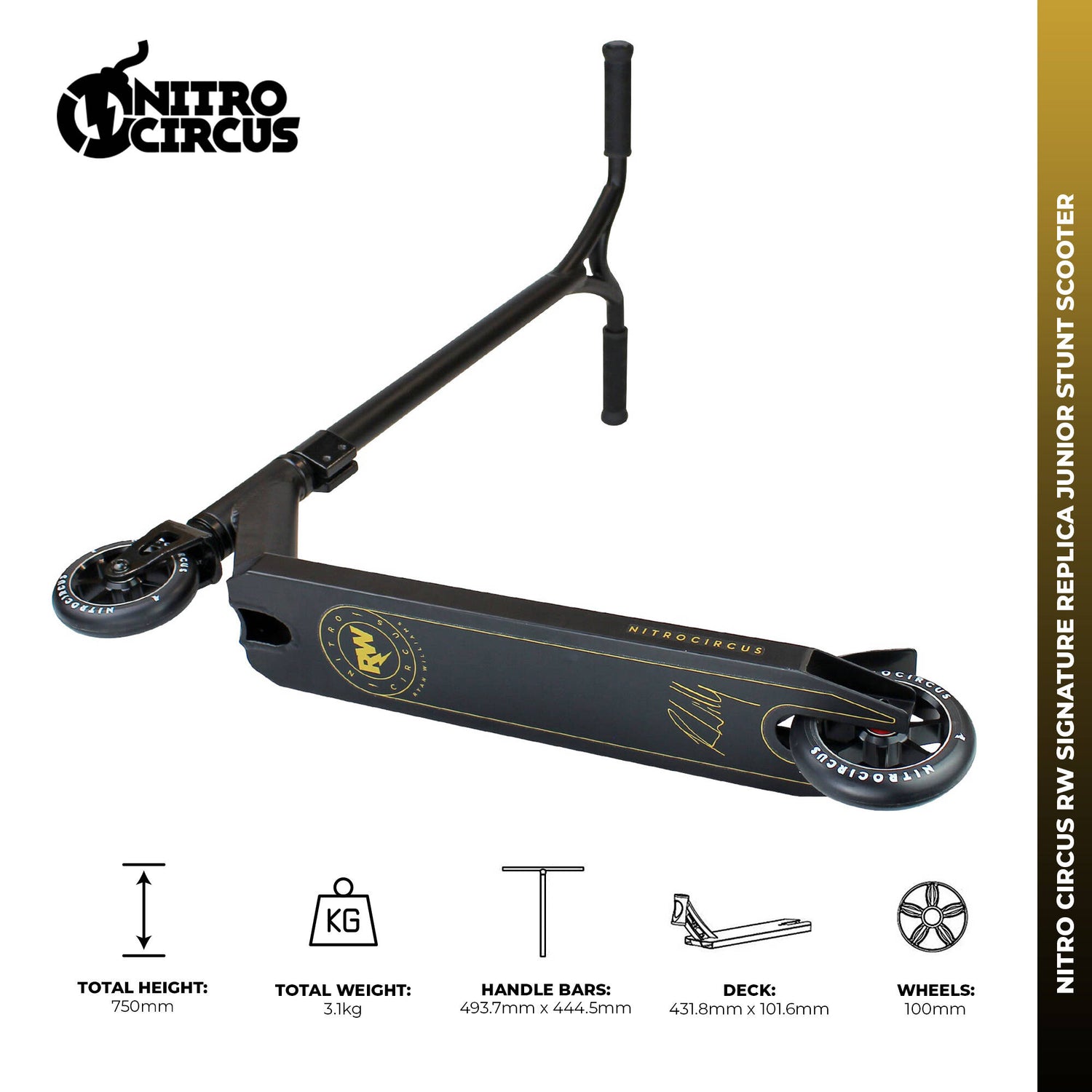Nitro Circus RW Signature REPLICA Junior Stunt Scooter - Satin Black/Gloss Black/Satin Black
