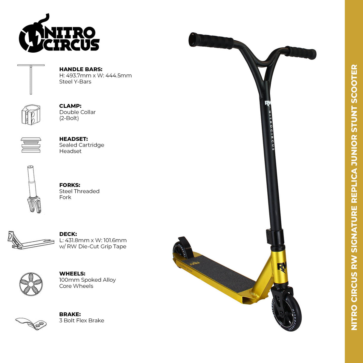 Nitro Circus RW Signature REPLICA Junior Stunt Scooter - Ano Gold/Gloss Black/Satin Black