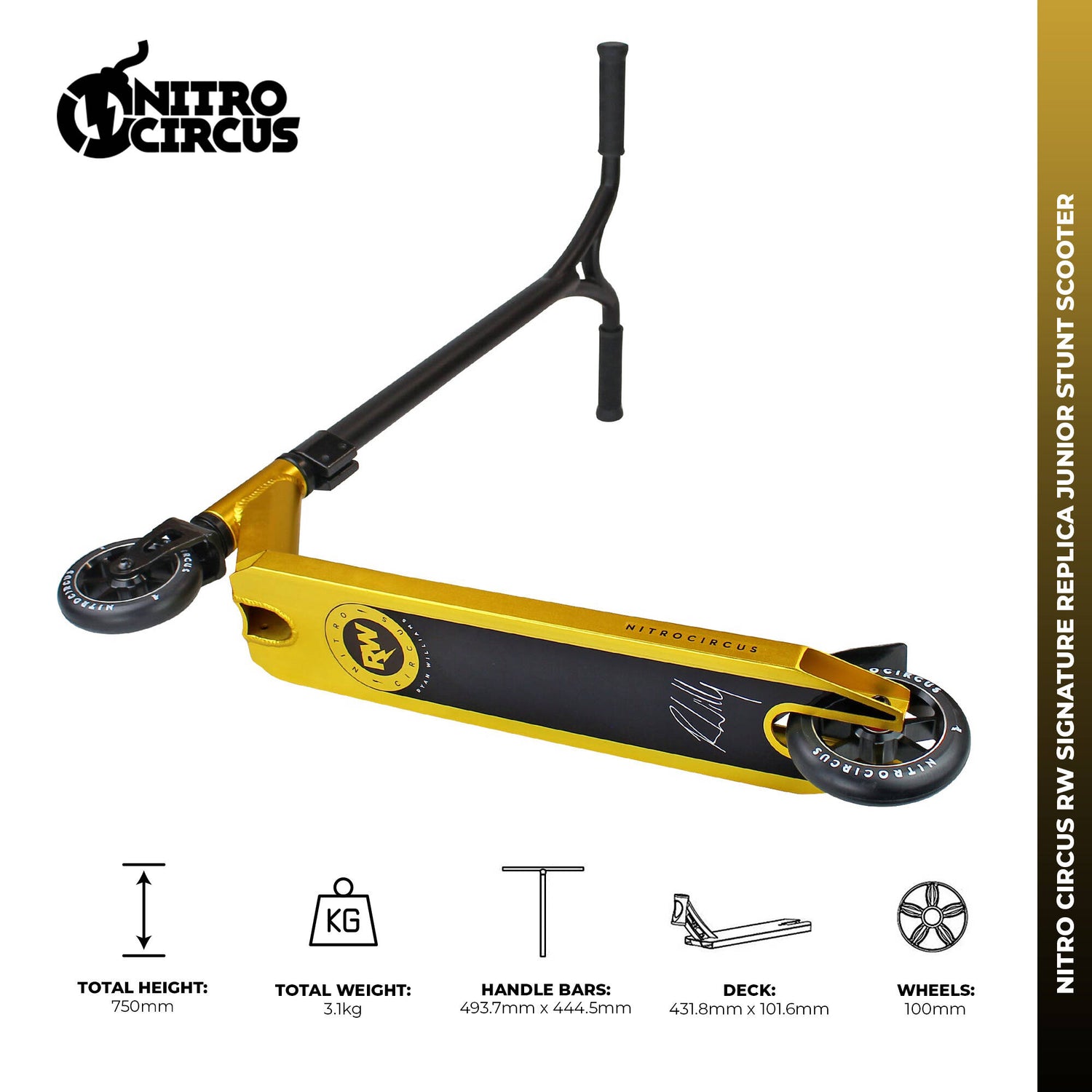 Nitro Circus RW Signature REPLICA Junior Stunt Scooter - Ano Gold/Gloss Black/Satin Black