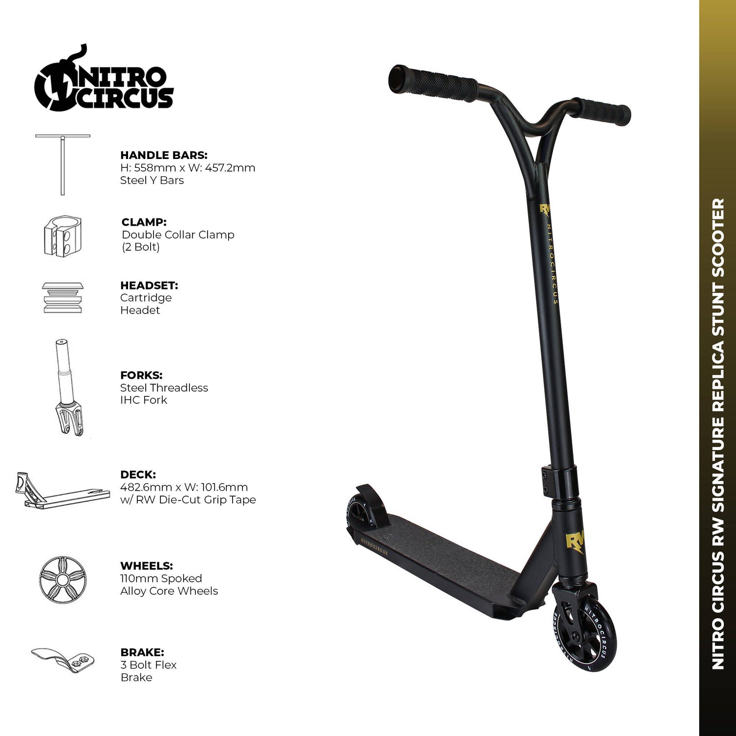 Nitro Circus RW Signature REPLICA Stunt Scooter - Satin Black/Gloss Black/Satin Black