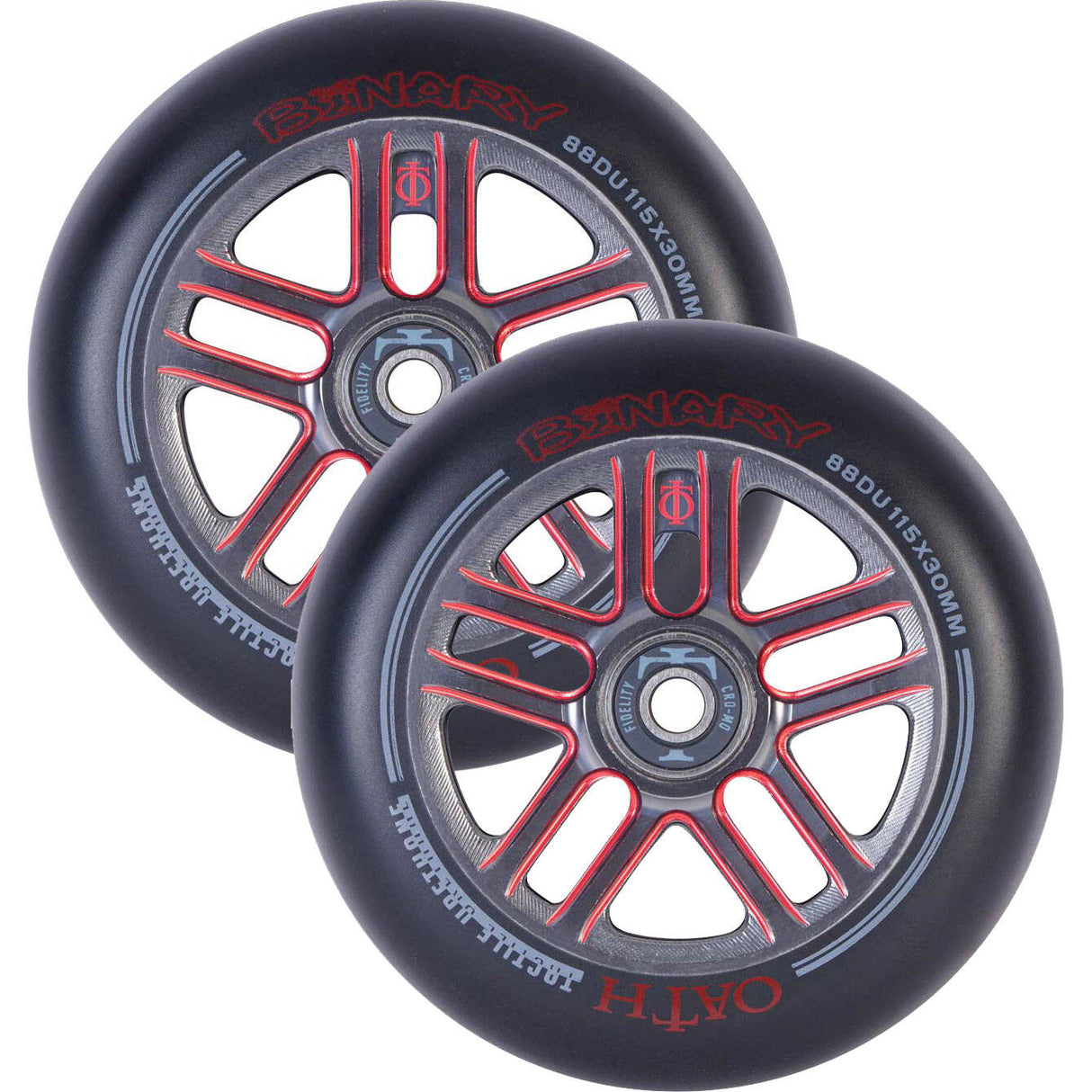 Oath Binary 115mm Scooter Wheels (Pair) - Red/Titanium
