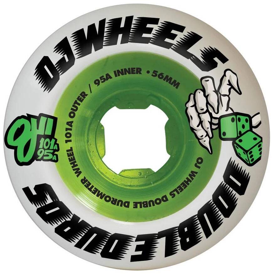 OJ Double Duro Skateboard Wheels - White/Green 56mm