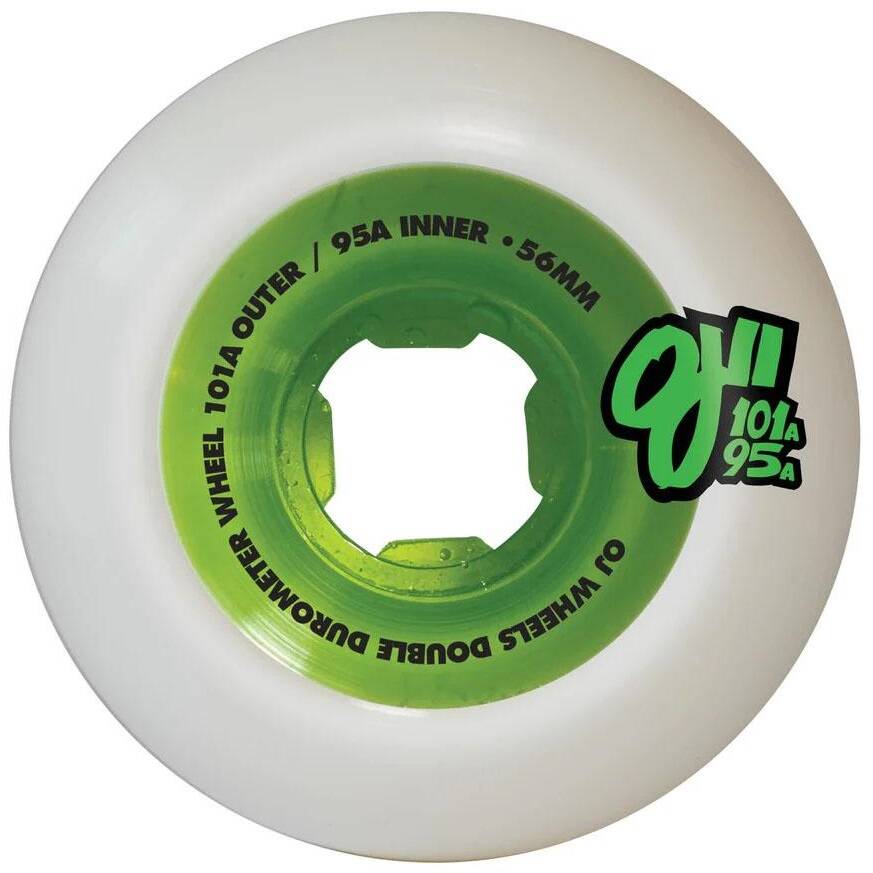OJ Double Duro Skateboard Wheels - White/Green 56mm