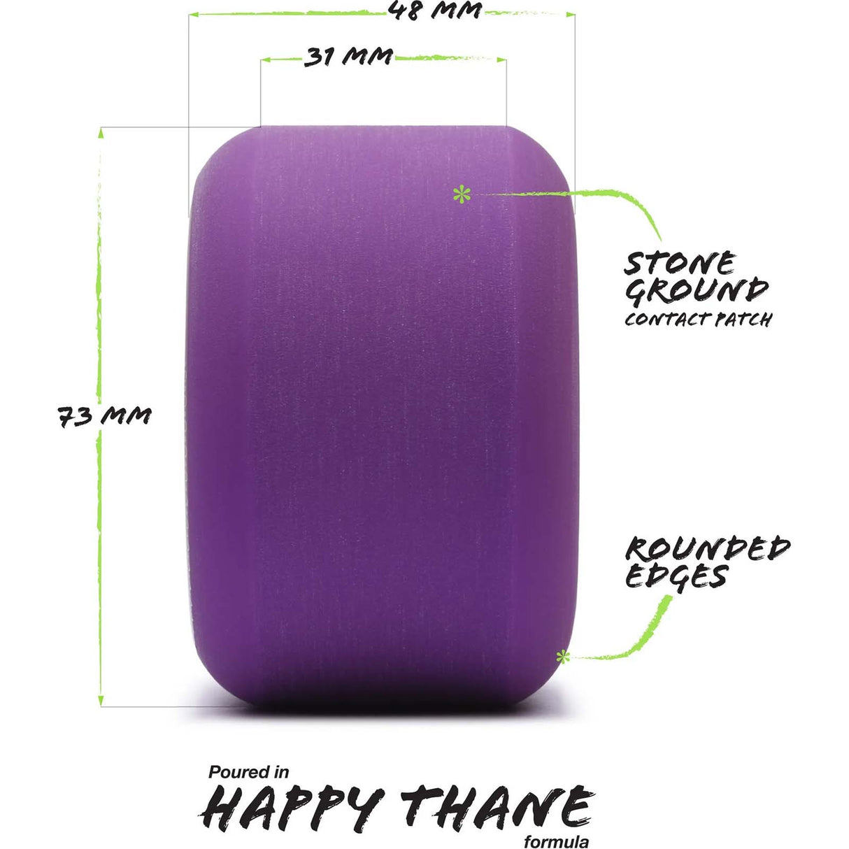 Orangatang Beefcake 73mm Longboard Wheels w/ Jehu V2 Bearings - Purple 83a