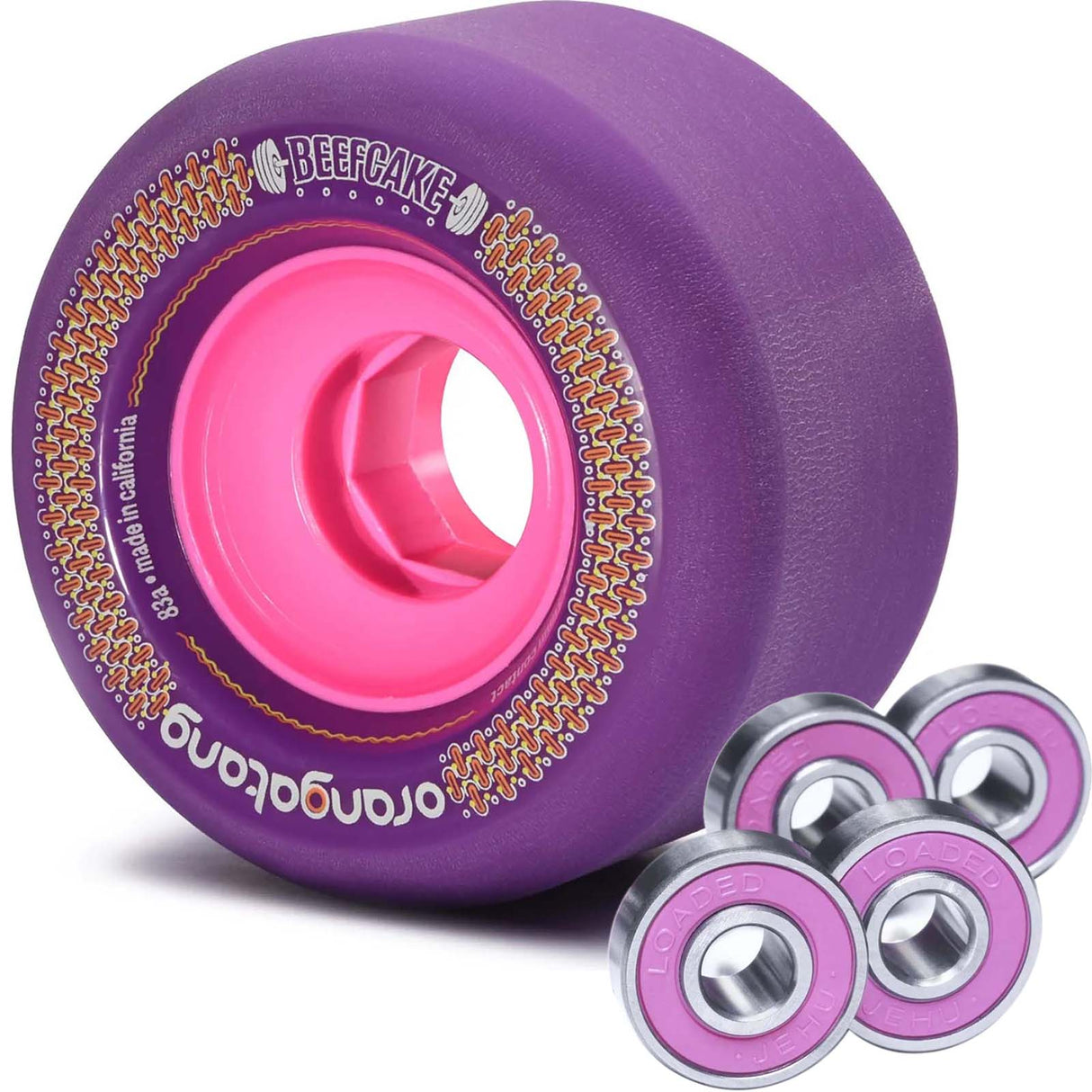 Orangatang Beefcake 73mm Longboard Wheels w/ Jehu V2 Bearings - Purple 83a