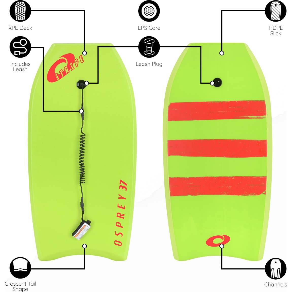 Osprey Stripe Bodyboard - Green 37"