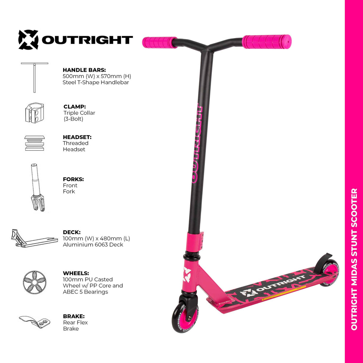 Outright Midas Stunt Scooter - Hot Pink
