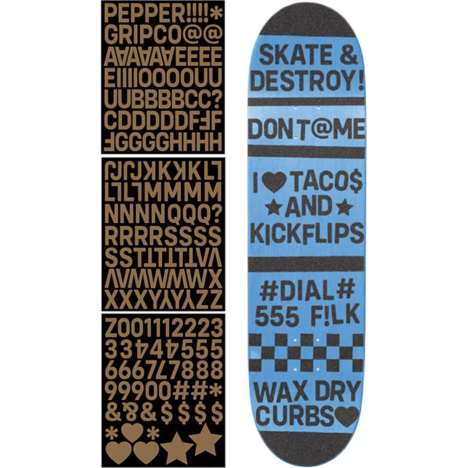 Pepper Alphanumeric Custom Skateboard Grip Kit - Black