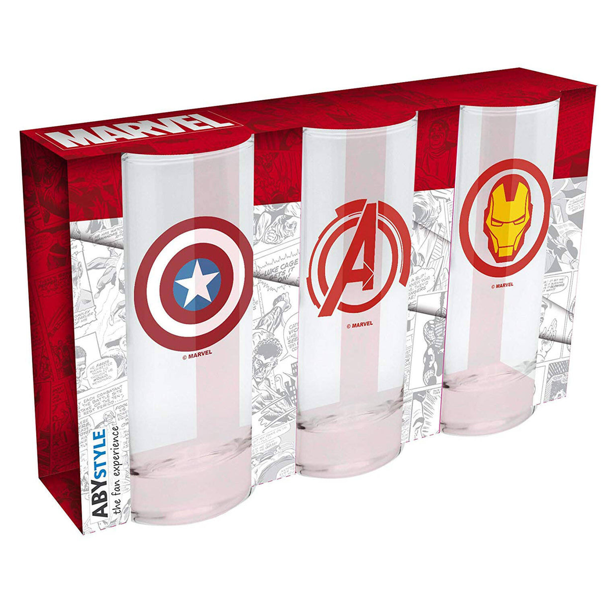 ABYstyle Avengers, Captain America &amp; Iron Man Glass Set (Pack of 3)