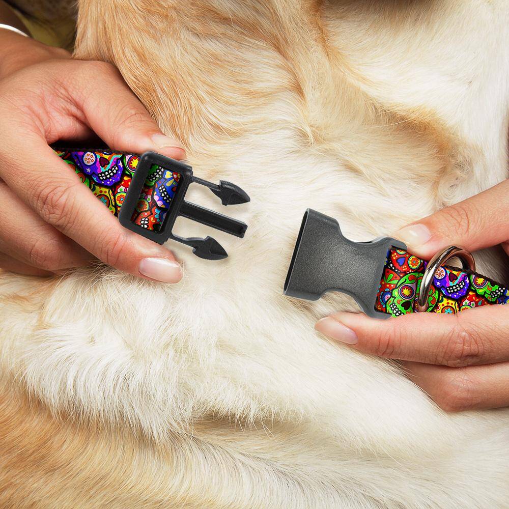 Plastic Clip Collar - Colorful Calaveras Stacked - M 11-17''