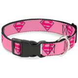 Plastic Clip Collar - Superman Shield Pink - M 11-17''