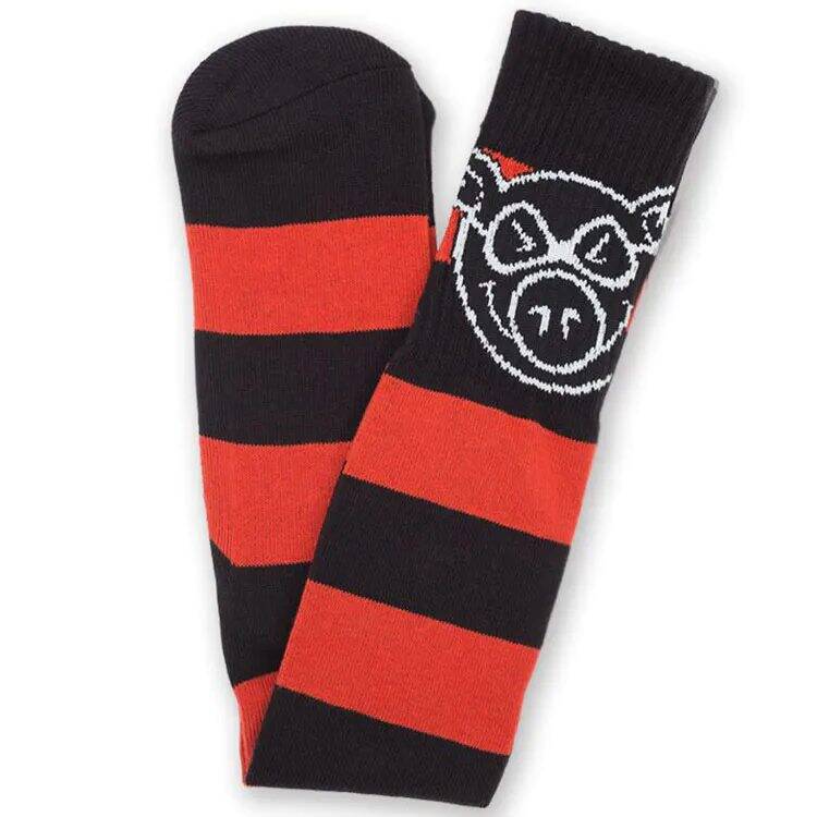 Pig Wheels Big Stripe Tall Socks - Red/Black