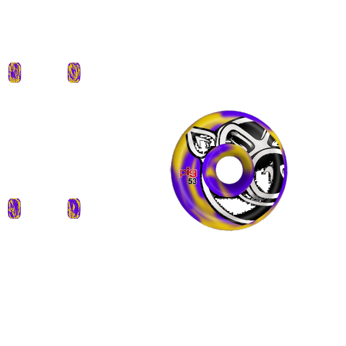 Pig US Made Swirls Skateboard Wheels 53mm - Purple/Yellow