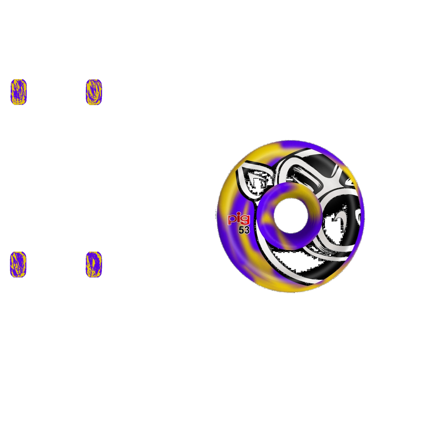 Pig US Made Swirls Skateboard Wheels 53mm - Purple/Yellow