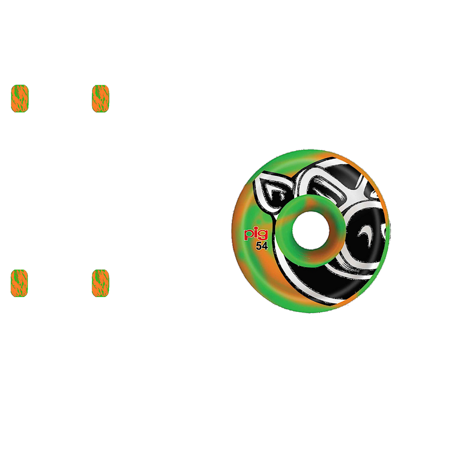 Pig US Made Swirls Skateboard Wheels 54mm - Green/Orange